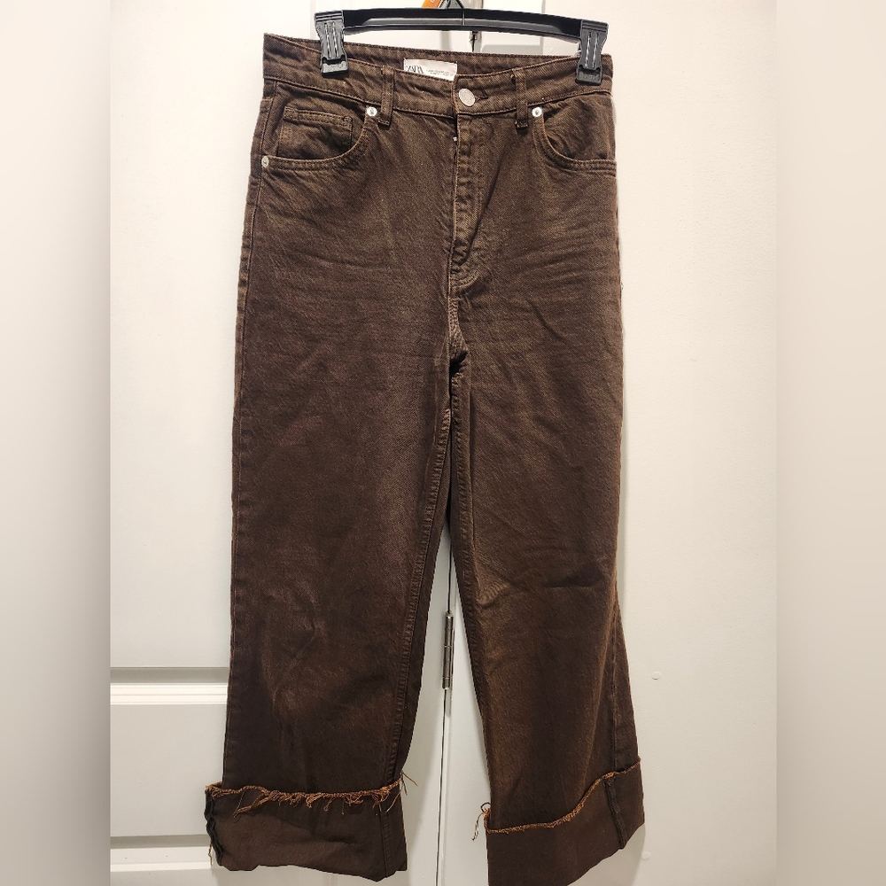 Zara Brown High-Rise Straight Jeans